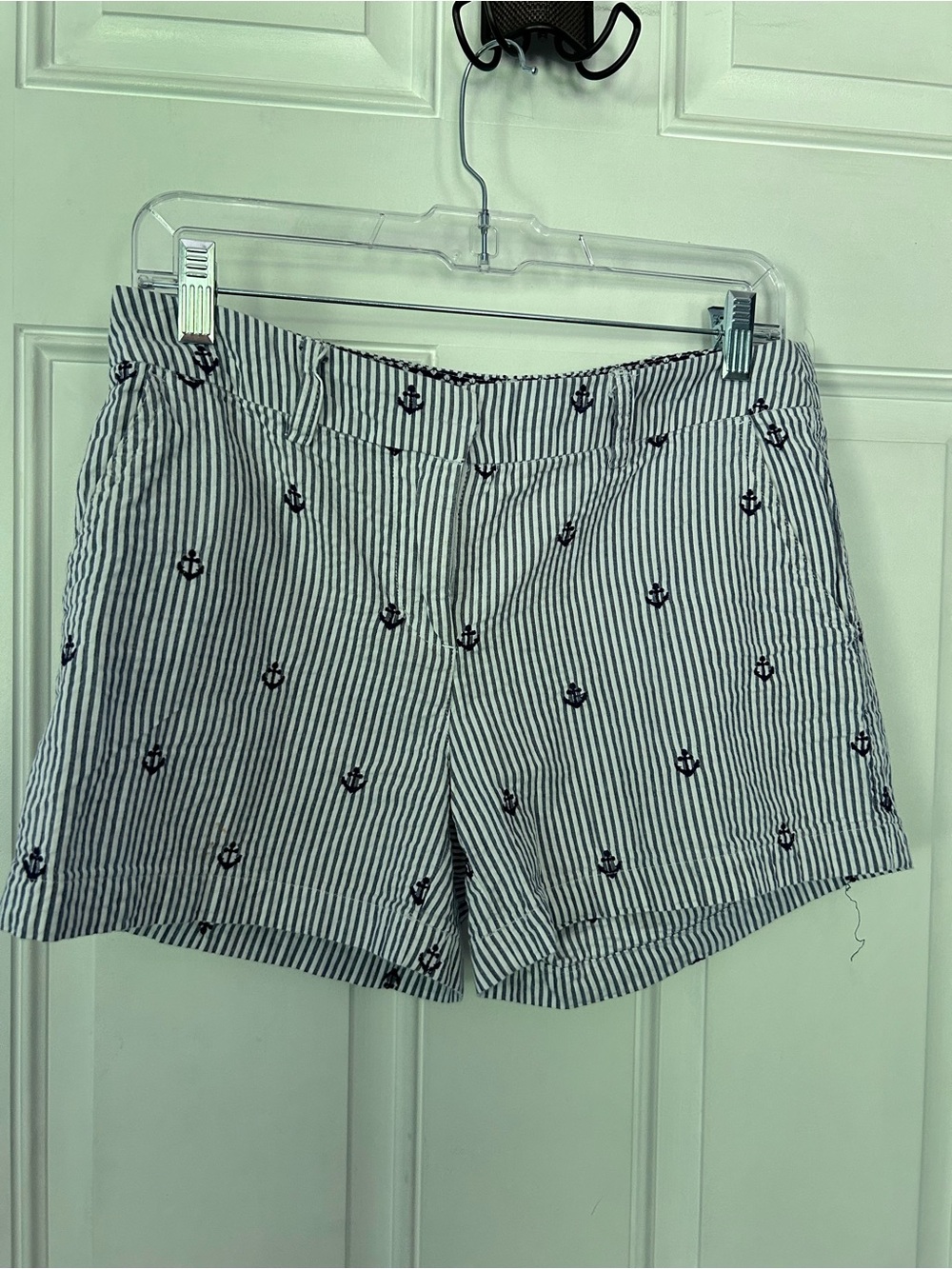 British Khaki Navy & White Striped Anchor Embroidered Bermuda Shorts